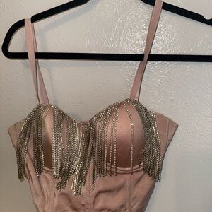 Pink Bustier with Silver Fringe